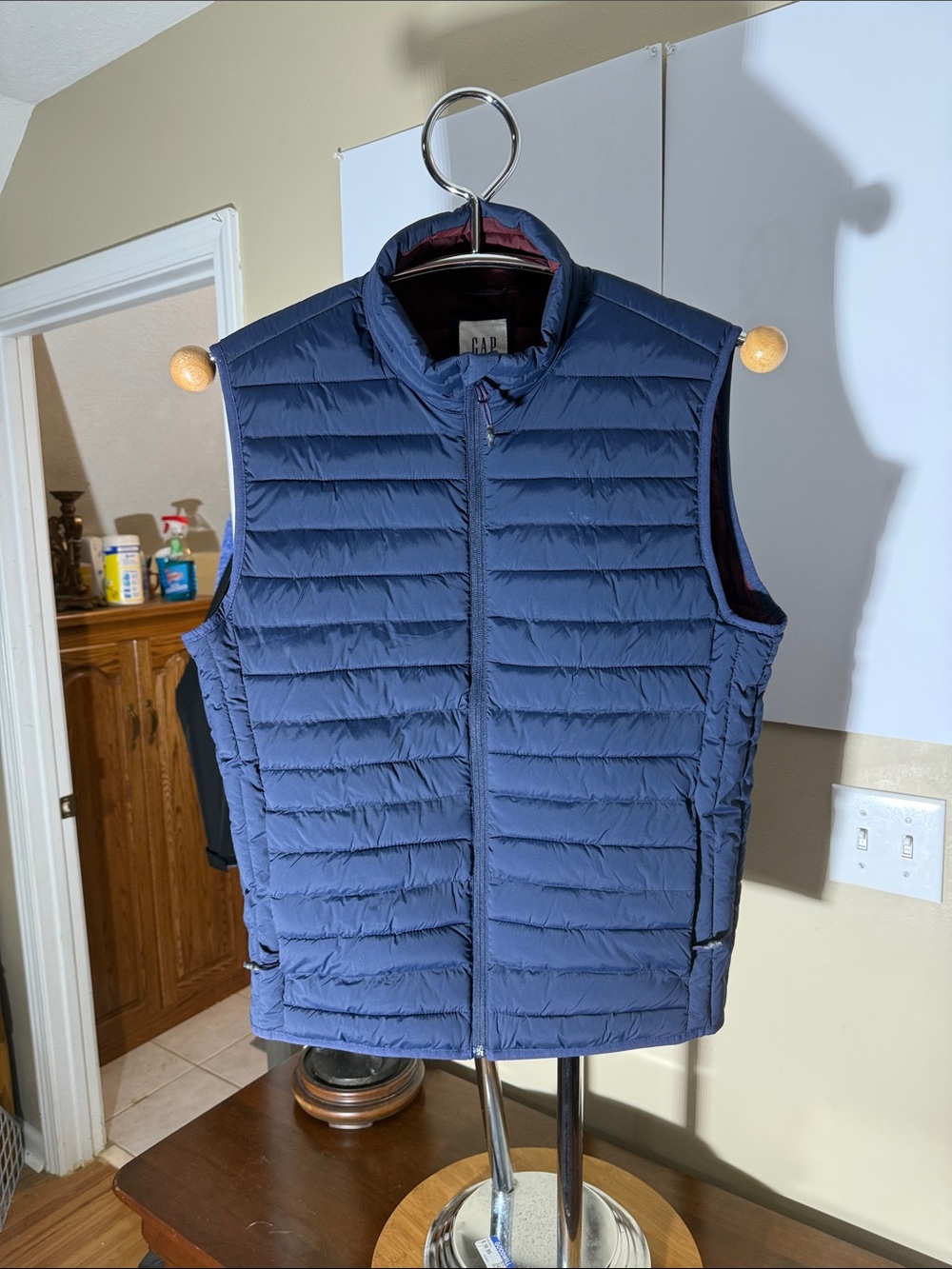 GAP Men's Navy Quilted Puffer Vest with Stand Collar